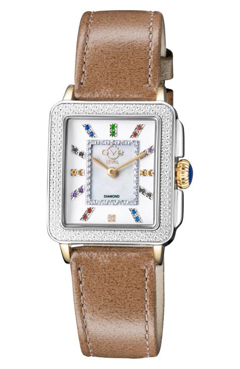 Padova Diamond Leather Strap Watch, 27mm x 30mm - 0.0116ct.