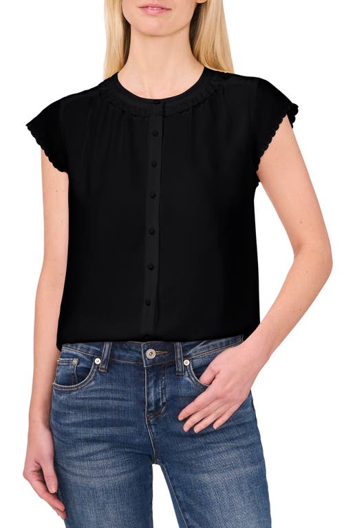 Cece Women's Scalloped Cap Sleeve Blouse In Rich Black