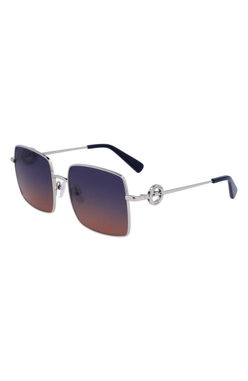 Longchamp Petrol Blue Gradient Square Ladies Sunglasses Lo162s 719 55 In Silver/gradient Petrol Brown