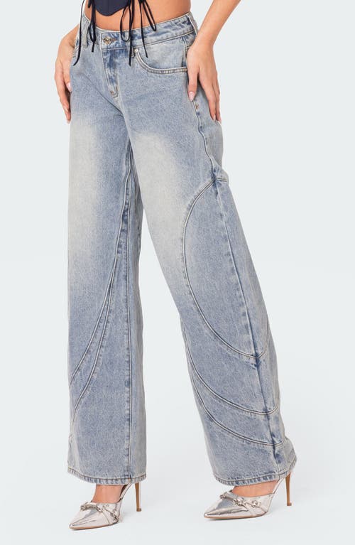 EDIKTED Oaklynn Stitch Detail Wide Leg Jeans Light-Blue at Nordstrom,