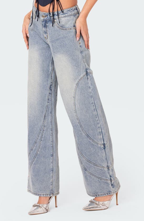 Shop Edikted Oaklynn Stitch Detail Wide Leg Jeans In Light-blue