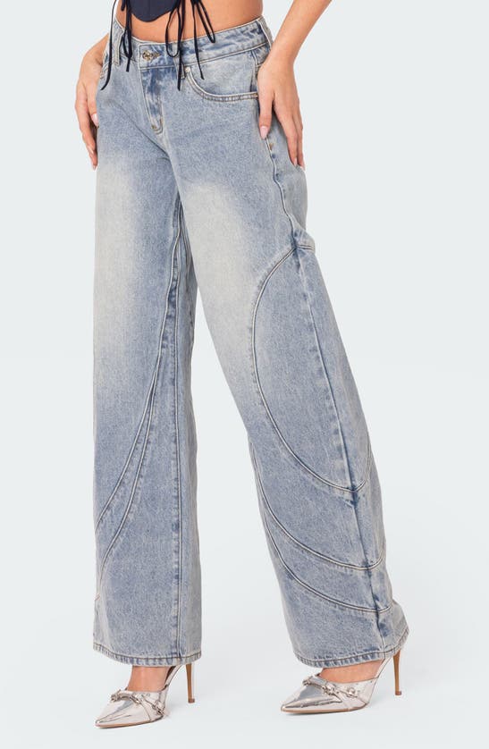 Edikted Oaklynn Stitch Detail Wide Leg Jeans In Light-blue