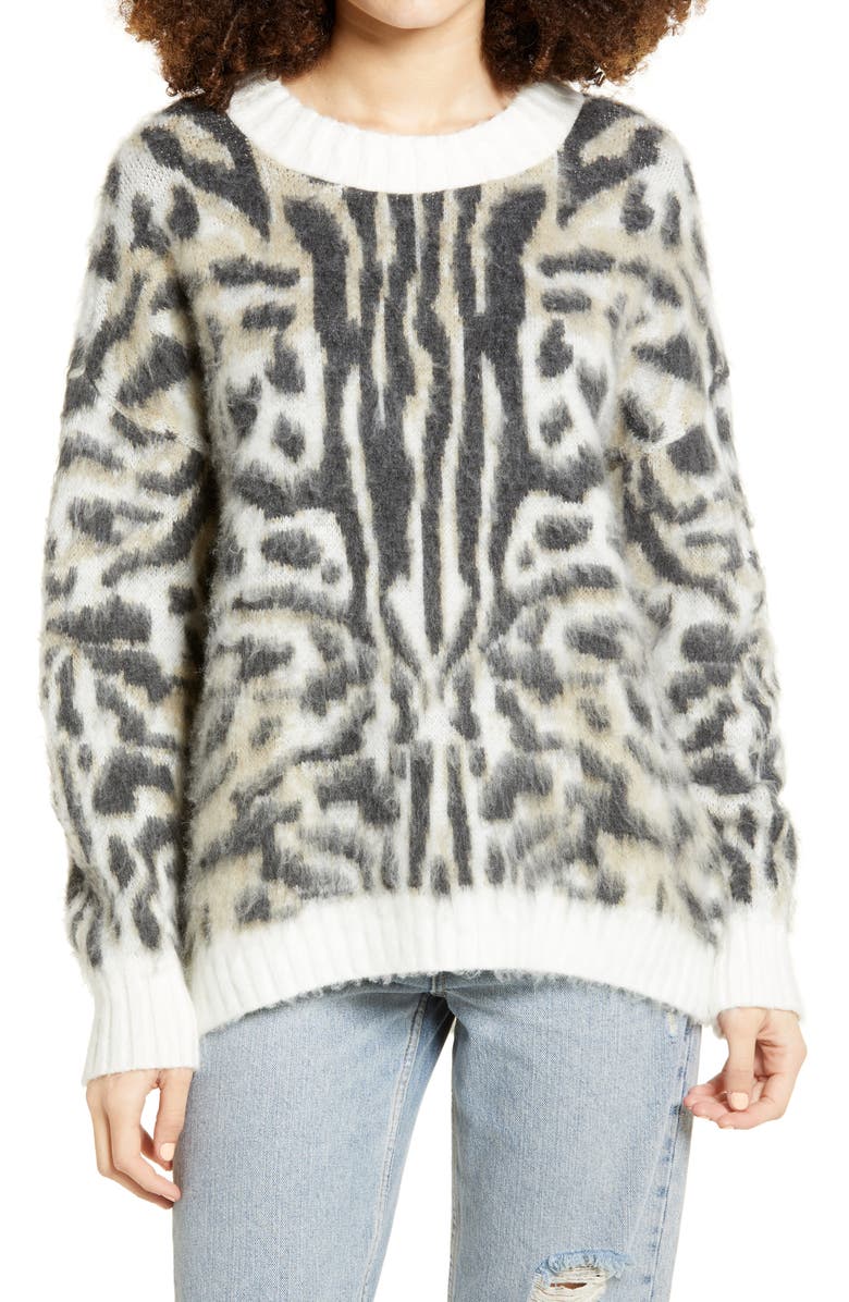 BP. Leopard Brushed Pullover, Main, color, IVORY ABSTRACT ANIMAL