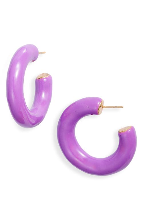Large Enamel Tube Hoop Earrings in Purple