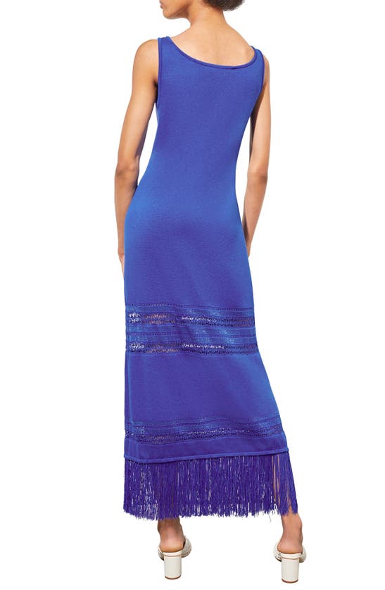 Shop Ming Wang Fringe Hem Pointelle Maxi Sweater Dress In Sapphire Sea