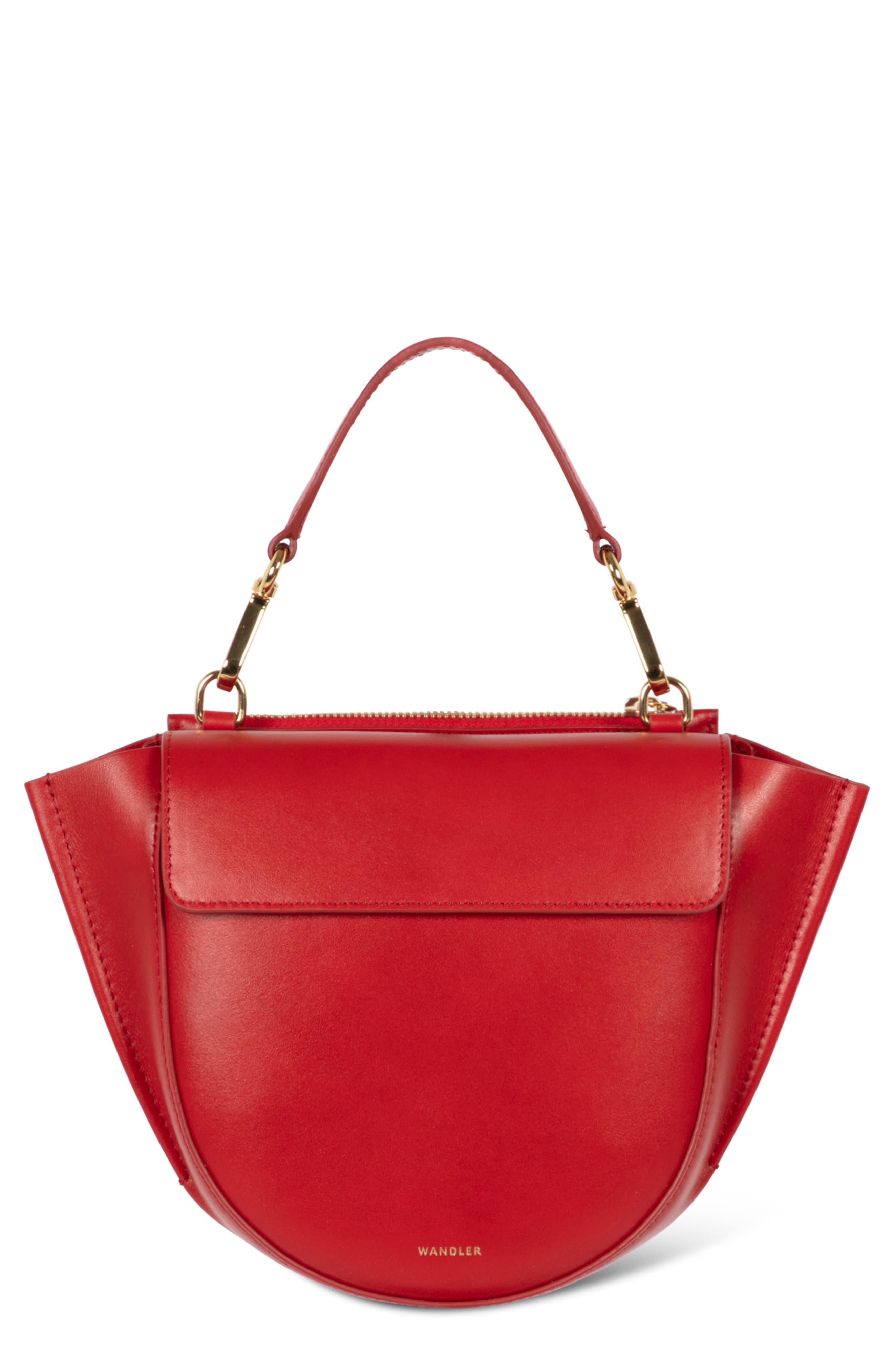 red leather handbag