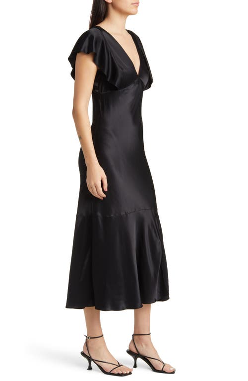 Rails Dina Short Sleeve Satin Midi Dress In Black