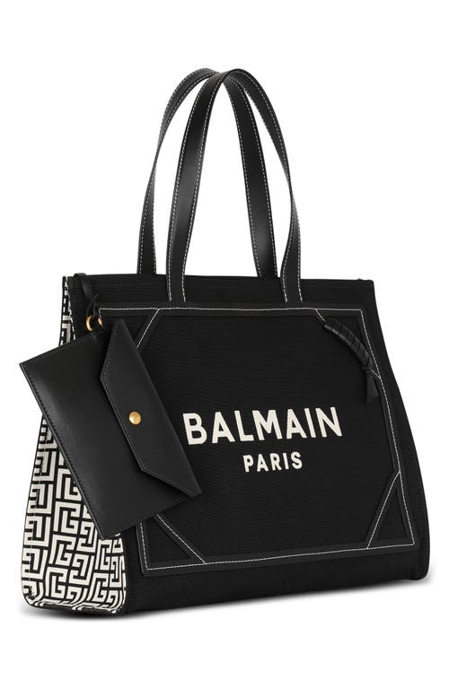 Balmain B-army Medium Shopper In Black And White Canvas And Leather In Ivory/black