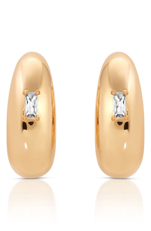 Ettika Baguette Cubic Zirconia Oval Dome Half Hoop Earrings In Gold