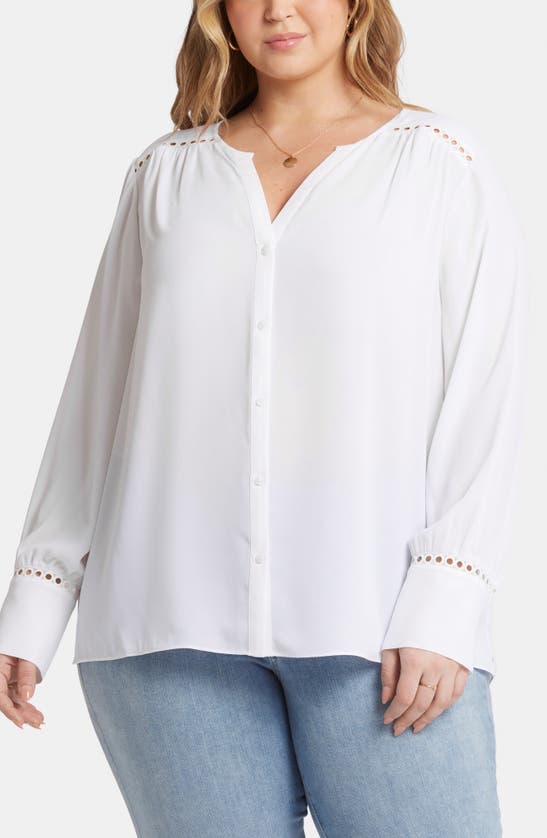 Shop Nydj Lilana Circle Trim Peasant Top In Optic White