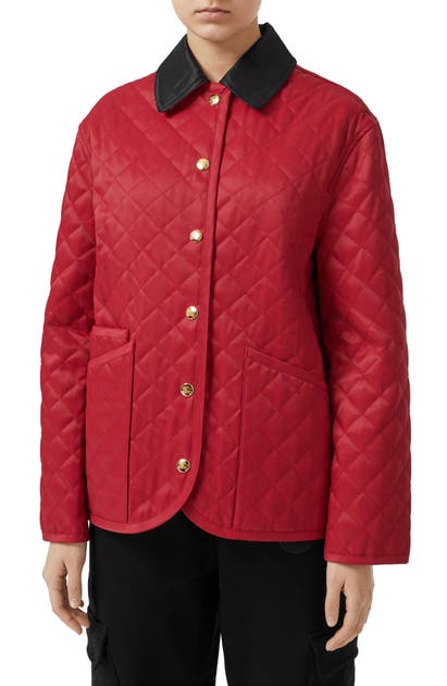 Burberry Heritage Diamond Quilted Jacket In Red Modesens