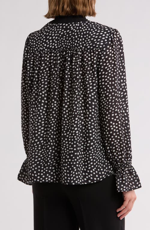 Gemma + Jane Georgette Button Front Top In Black Dot