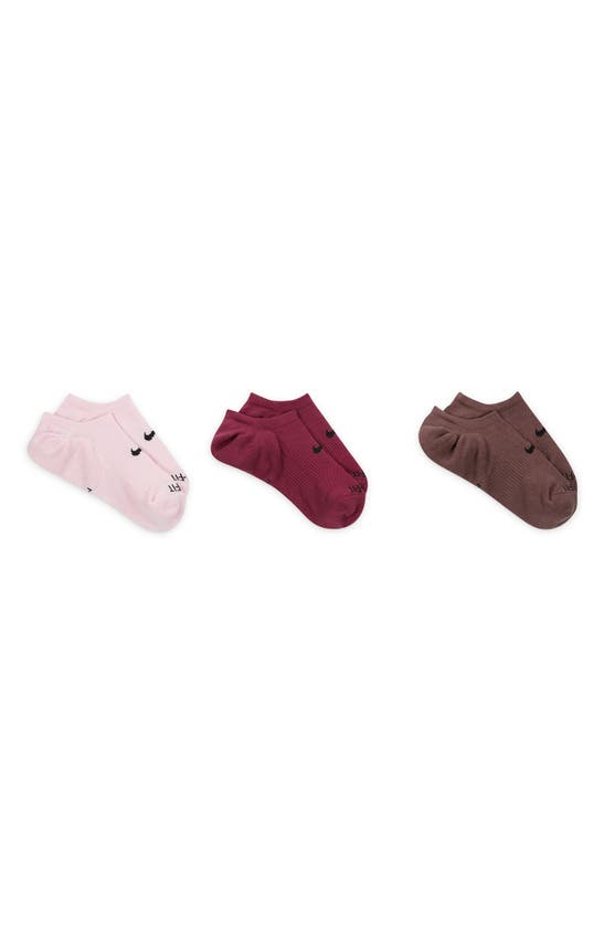 Nike 3-pack Everyday Plus No-show Socks In Brown/ Burgundy/ Pink