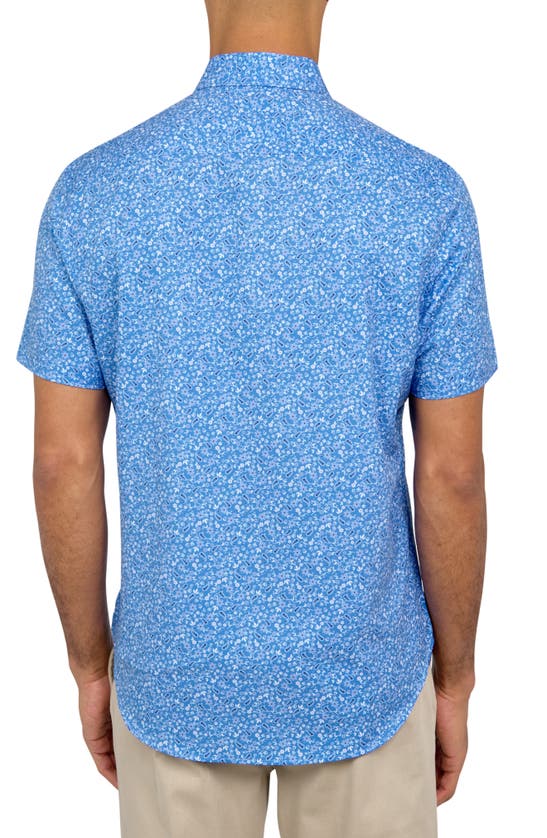 Shop Construct Slim Fit Micro Paisley Short Sleeve Four-way Stretch Performance Button-up Shirt In Blue