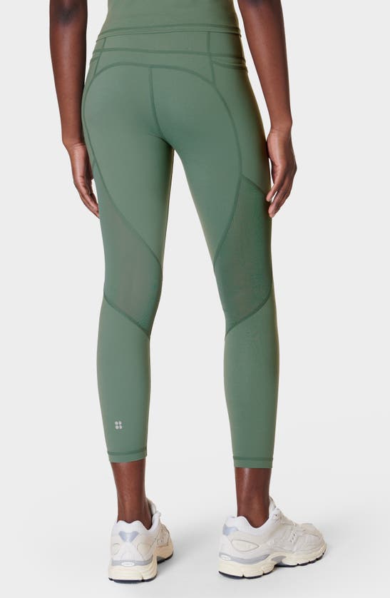 Shop Sweaty Betty Aerial Core Mesh Inset Ankle Pocket Leggings In Cool Forest Green