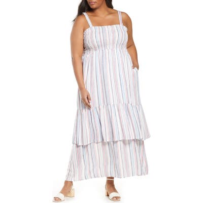 Plus Size Gibson X The Motherchic Laguna Smocked Maxi Sundress, Blue