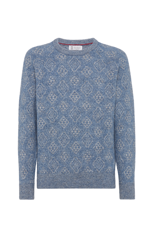 Shop Brunello Cucinelli Jacquard Sweater In Azure