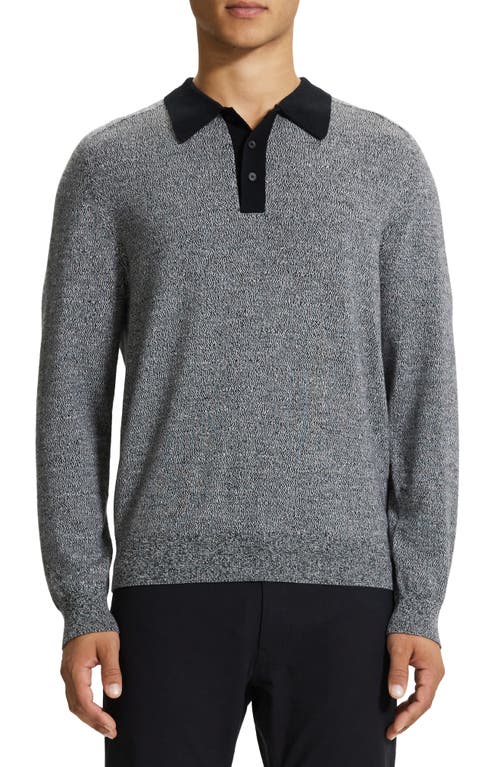 Theory Long Sleeve Wool Polo Sweater in Black/White - A05