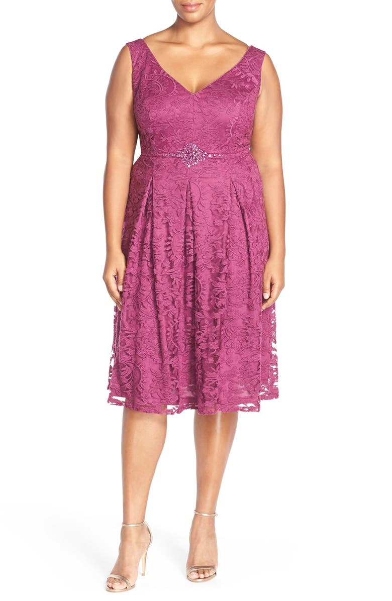 Adrianna Papell Embellished Waist Fit & Flare Dress (Plus Size) | Nordstrom