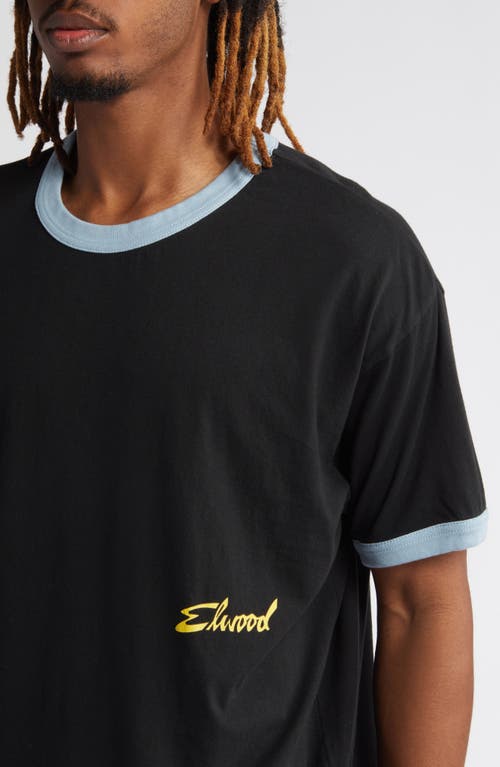 Shop Elwood Oversize Ringer Graphic T-shirt In Black/baby Blue