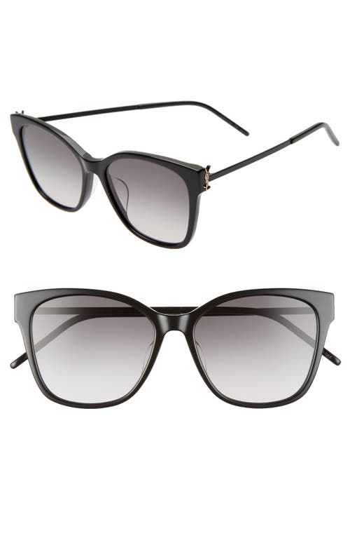Saint Laurent 56mm Rectangular Sunglasses in Shiny Black/Smoke Gradient at Nordstrom