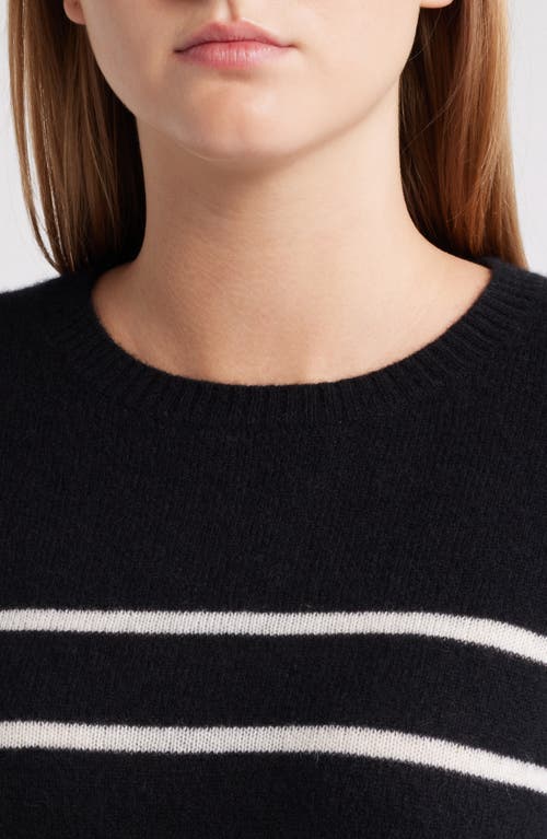 Caslonr Caslon(r) Cashmere Crewneck Sweater In Black- Ivory Stacy Stripe