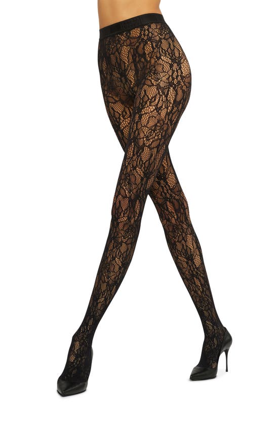 Shop Wolford Floral Net Tights In Black