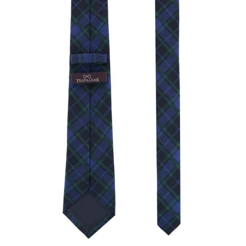 Trafalgar Ives Green And Navy Blackwatch Plaid Silk Necktie In Green And Navy Plaid