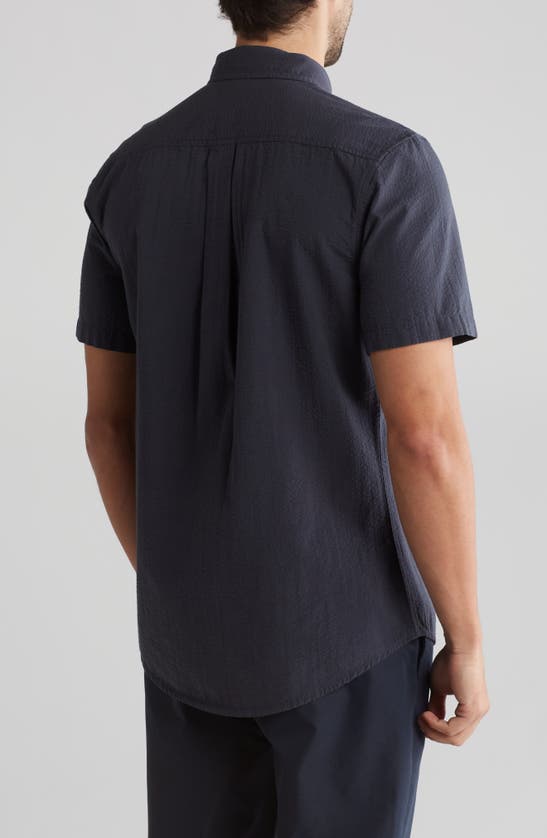 Shop 14th & Union Short Sleeve Seersucker Button-down Shirt In Navy India Ink