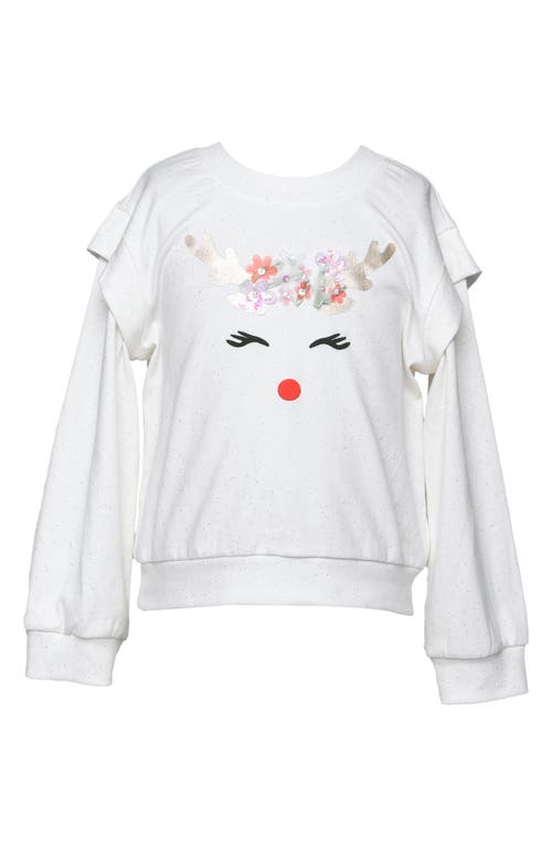 Shop Truly Me Kids' Reindeer Ruffle Stretch Cotton Sweatshirt In Ivory