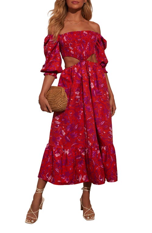 Shop Vici Collection Iris Floral Print Puff Sleeve Dress In Red Multi