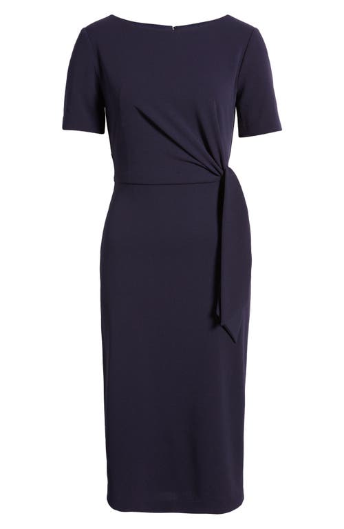 Shop Tahari Asl Side Tie Short Sleeve Sheath Dress In Midnight Navy