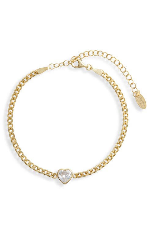 Fancy Shape Cubic Zirconia Curb Chain Bracelet in Gold/White/heart
