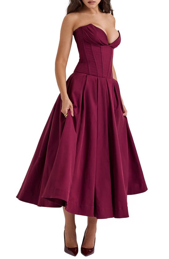 Shop House Of Cb Lady Strapless Midi Dress In Windsor Wine