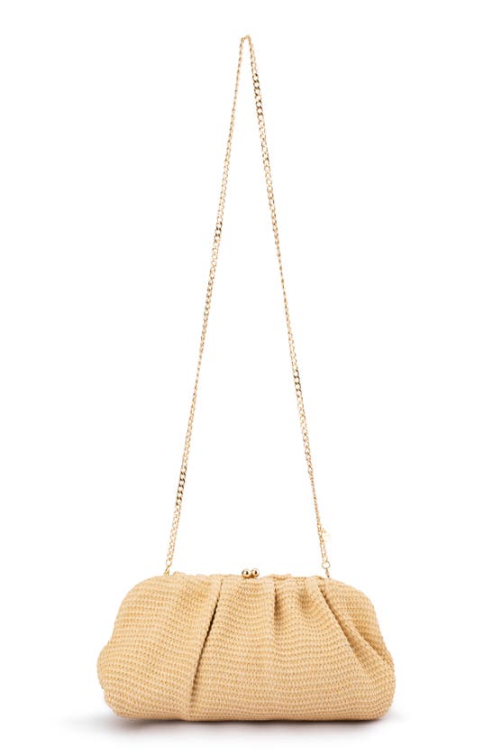 Shop Olga Berg Queenie Woven Gathered Frame Clutch In Natural