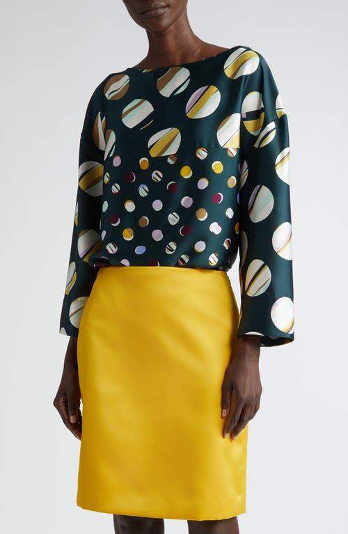 St. John Collection Collage Dot Colorblock Top in Spruce Multi