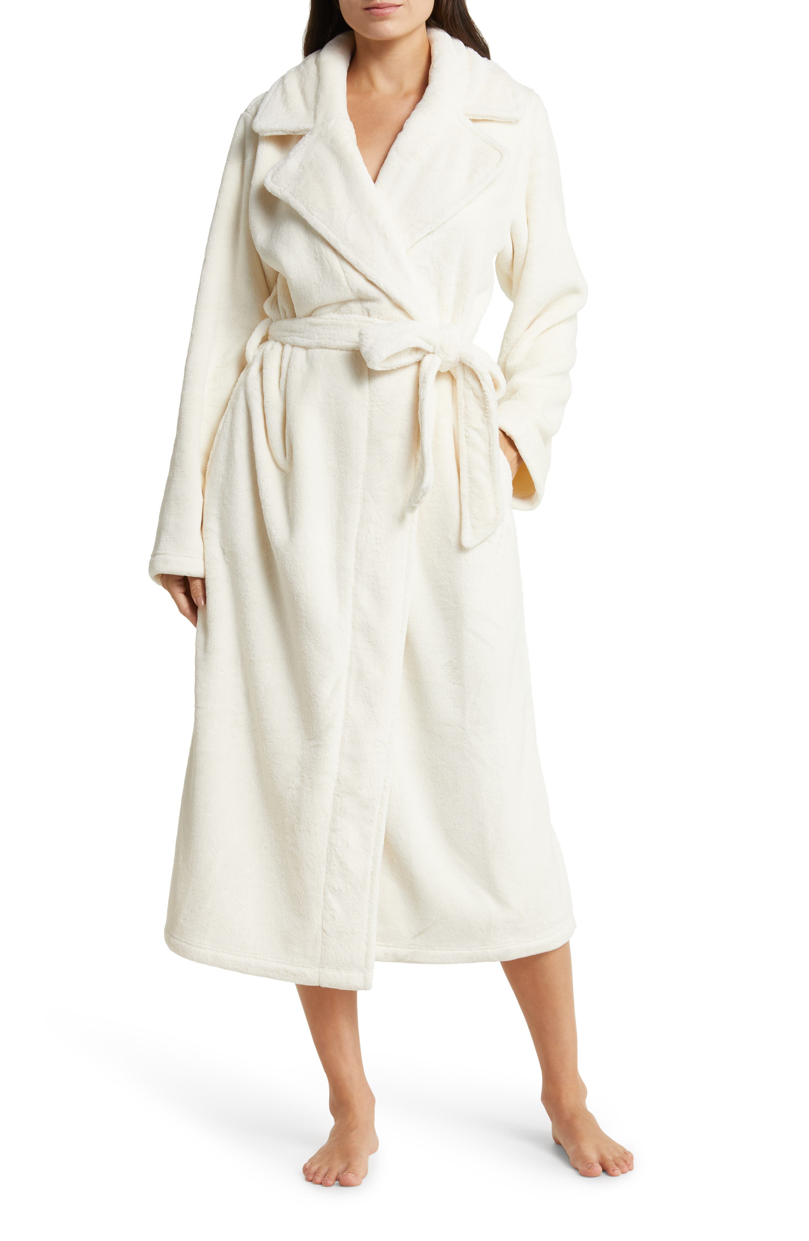 Nordstrom Clothing Loungewear Bathrobes Kids Hooded Plush Robe in Ivory Egret at Nordstrom 