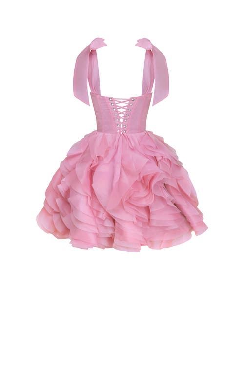 Milla Danceable Mini With Ruched Flower Appliques, Garden Of Eden In Pink
