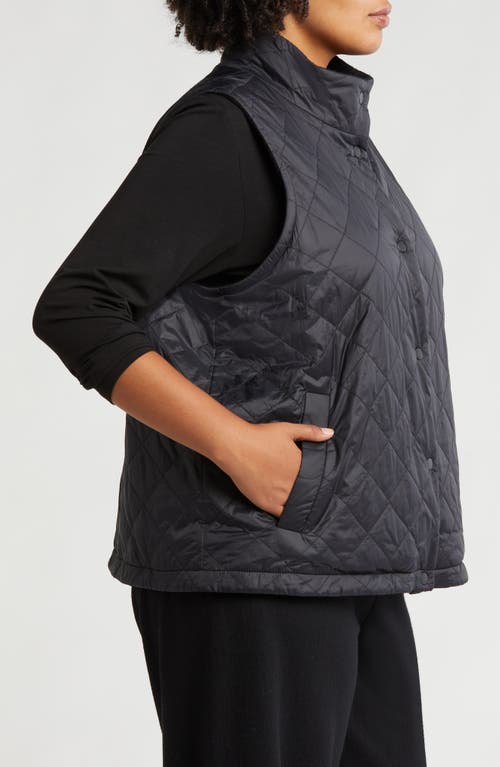 Eileen Fisher Reversible Quilted Stand-collar Vest In Black