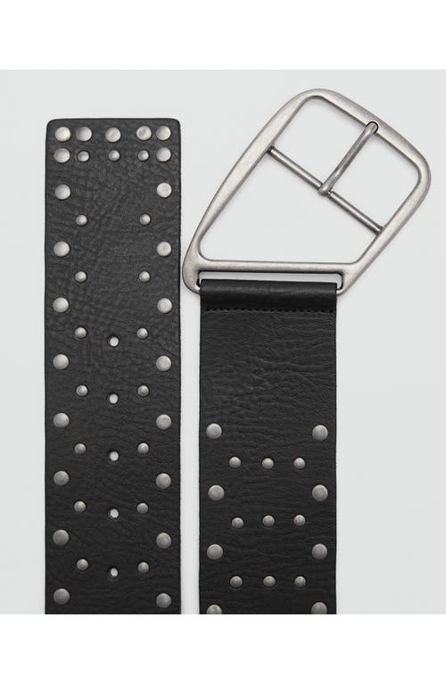 Shop Mango Stud Leather Belt In Black