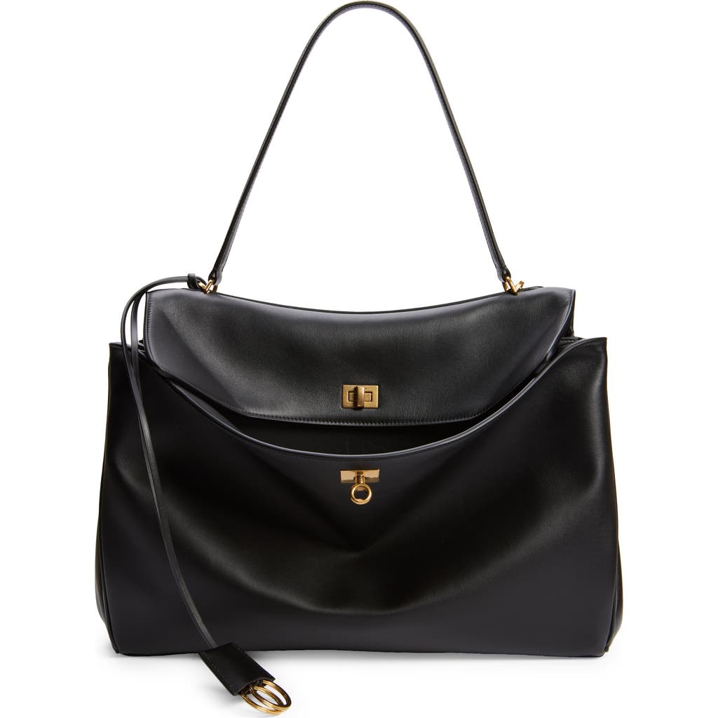 Balenciaga Shoulder Bag Structured Gold-tone Hardware In 1000 Black