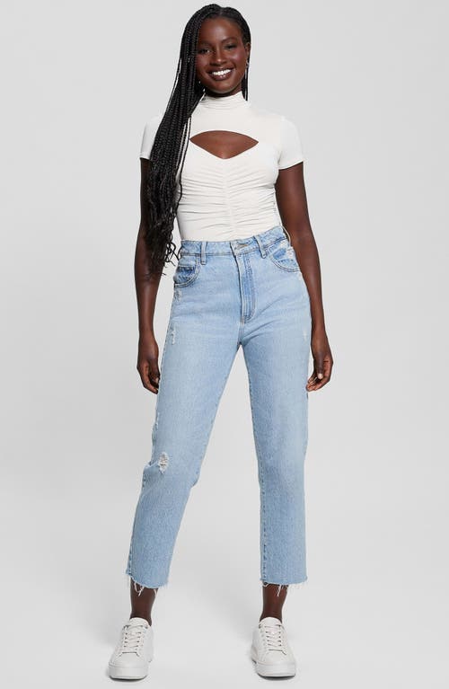 Guess Brienna Cutout Jersey Top In Pearl Oyster