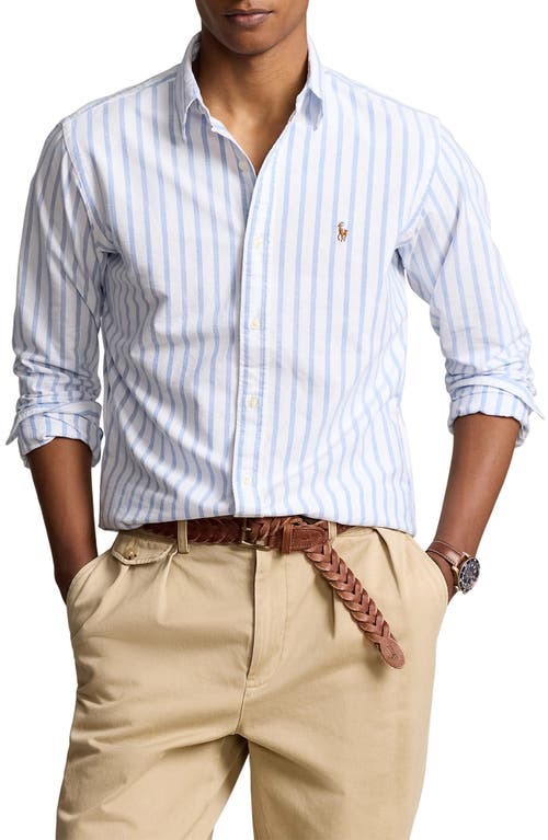 Polo Ralph Lauren Classic Fit Stripe Oxford Button-Down Shirt White/Blue at Nordstrom,