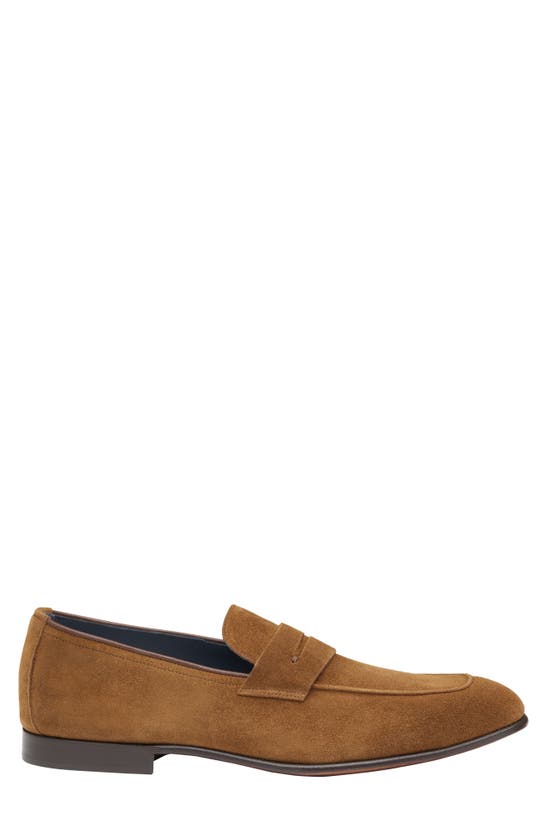 Shop Johnston & Murphy Collection Taylor Moc Toe Penny Loafer In Snuff Italian Suede