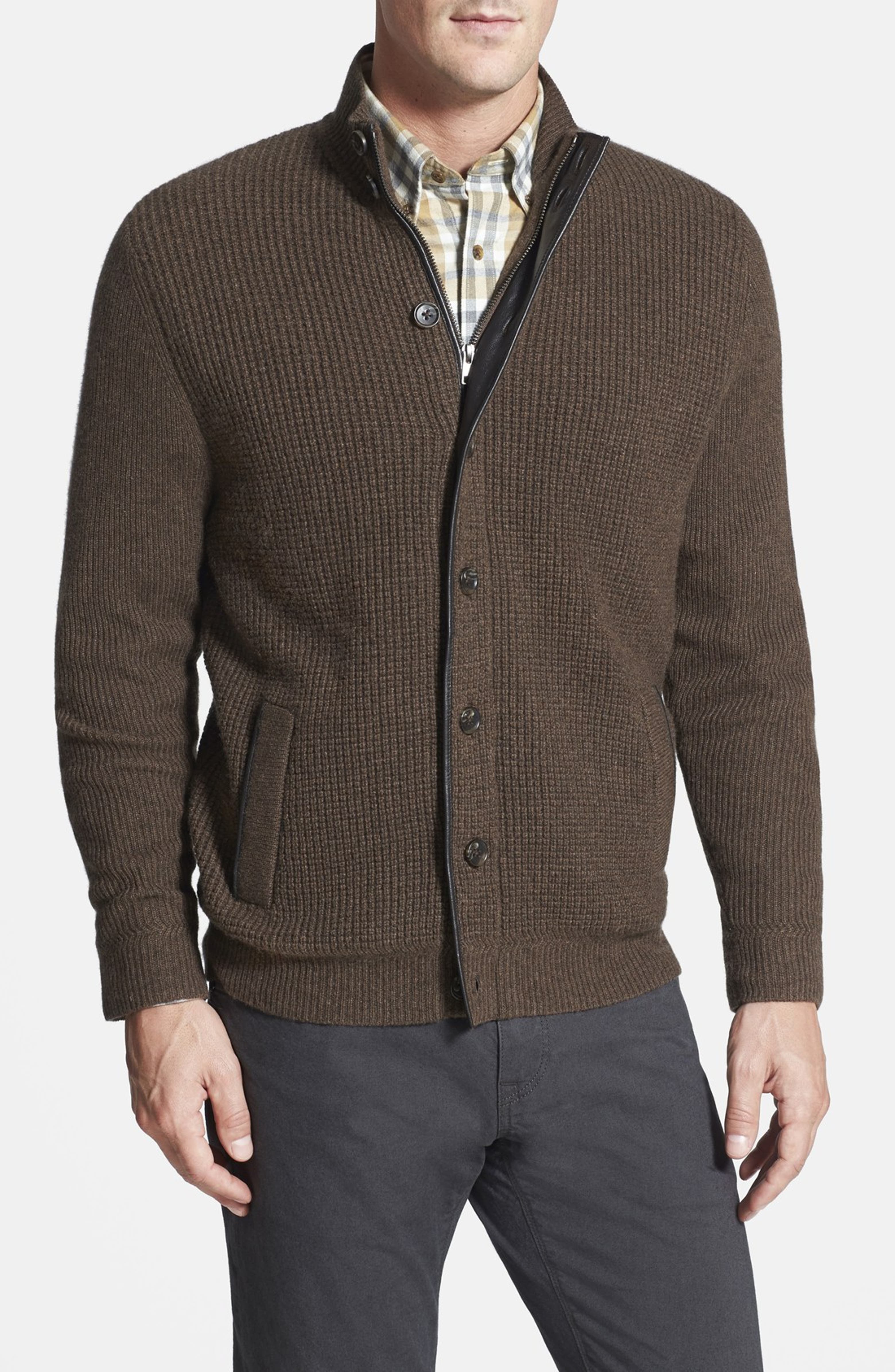 John W. Nordstrom® Cashmere Sweater with Leather Trim | Nordstrom