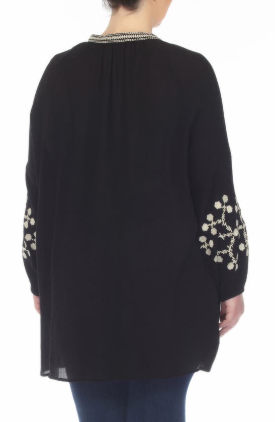 Boho Me Embroidered Tunic Top In Black