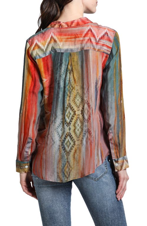 Shop Apny Ikat Print Button-up Shirt In Rust Multi