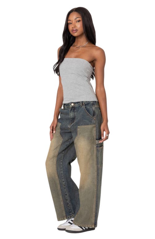 Edikted Contrast Panel Low-rise Baggy Jeans In Blue-washed