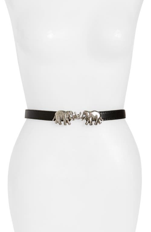 Raina Carraway Elephant Buckle Leather Belt in Black at Nordstrom