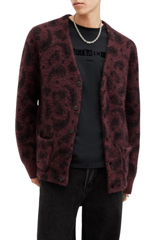 Shop Allsaints Bancat Paisley Alpaca & Wool Blend Cardigan In Winehouse Red